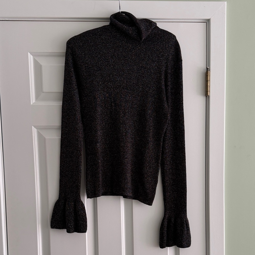 Veronica Beard Sparkle Black Turtleneck with Flared Cuffs